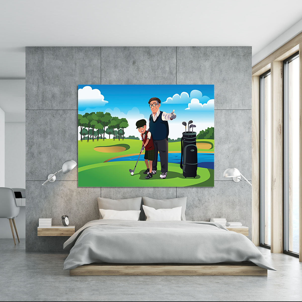 Grandfather teaching his grandson playing golf Canvas Print or Poster - Canvas Art Rocks - 5