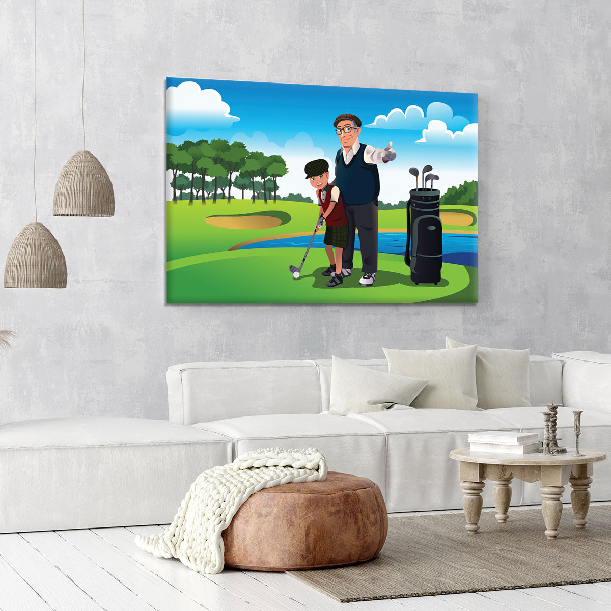 Grandfather teaching his grandson playing golf Canvas Print or Poster - Canvas Art Rocks - 6