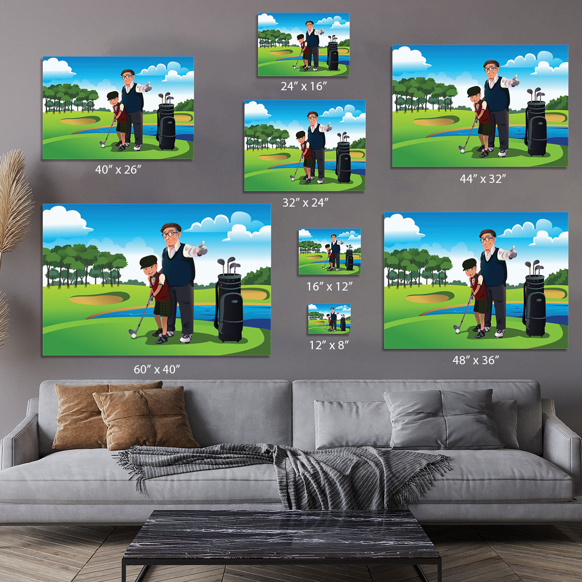 Grandfather teaching his grandson playing golf Canvas Print or Poster - Canvas Art Rocks - 7