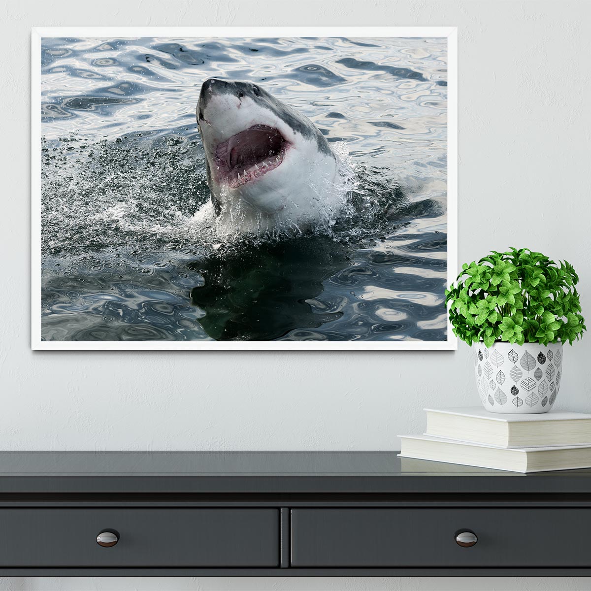 Great white shark Framed Print - Canvas Art Rocks -6