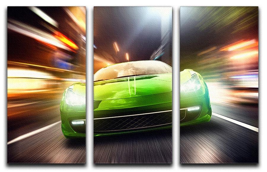 Green Race Car 3 Split Panel Canvas Print - Canvas Art Rocks - 1