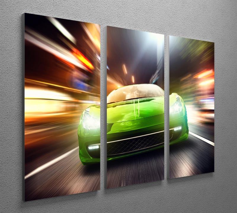 Green Race Car 3 Split Panel Canvas Print - Canvas Art Rocks - 2