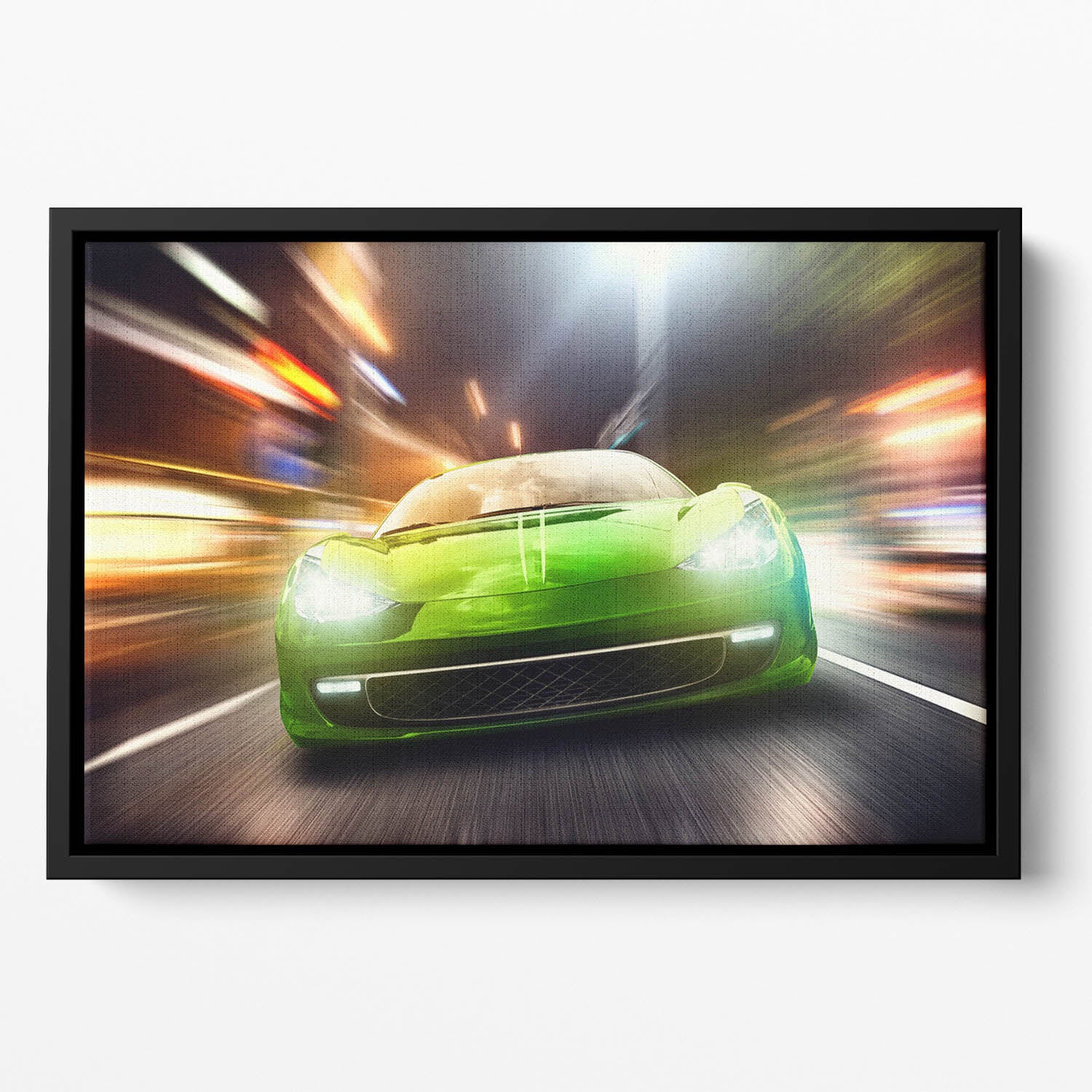 Green Race Car Floating Framed Canvas