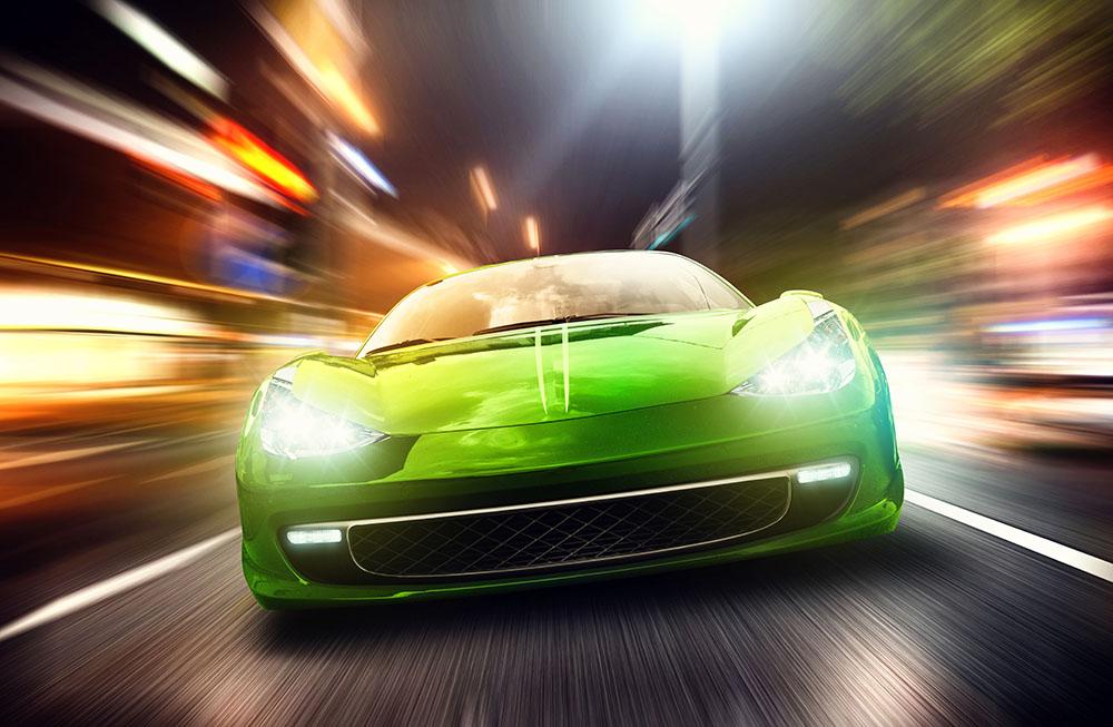 Green Race Car Wall Mural Wallpaper - Canvas Art Rocks - 1