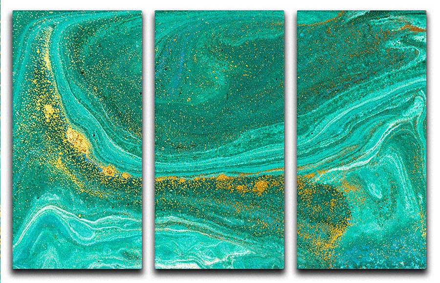 Green Swirled Marble 3 Split Panel Canvas Print - Canvas Art Rocks - 1