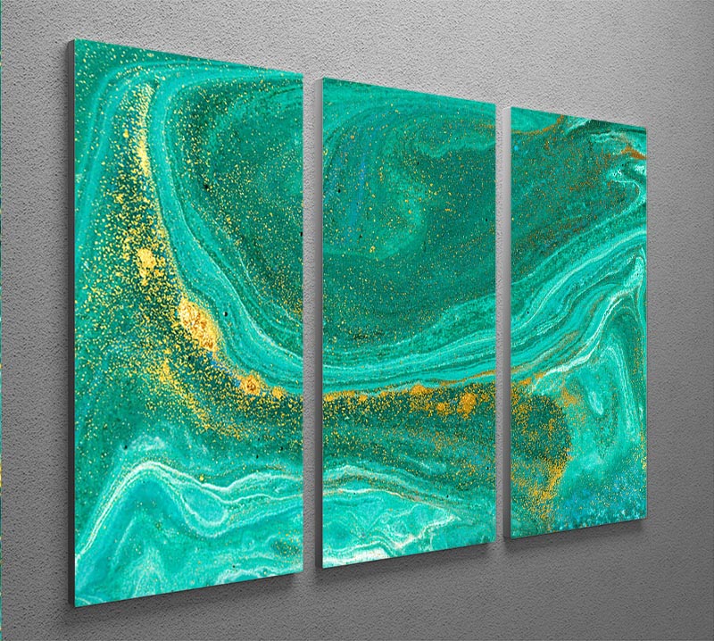 Green Swirled Marble 3 Split Panel Canvas Print - Canvas Art Rocks - 2