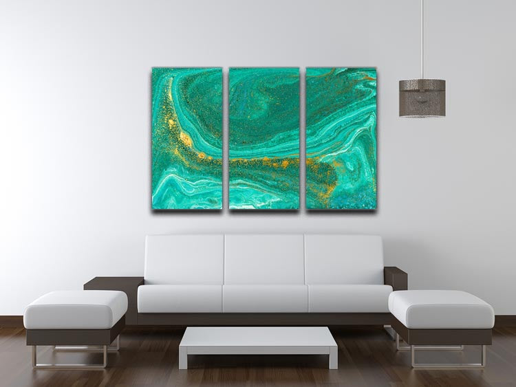 Green Swirled Marble 3 Split Panel Canvas Print - Canvas Art Rocks - 3