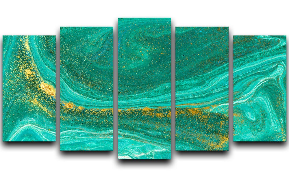 Green Swirled Marble 5 Split Panel Canvas - Canvas Art Rocks - 1