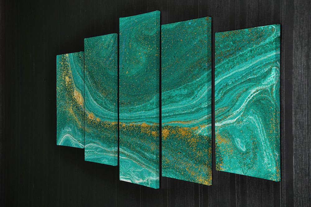 Green Swirled Marble 5 Split Panel Canvas - Canvas Art Rocks - 2