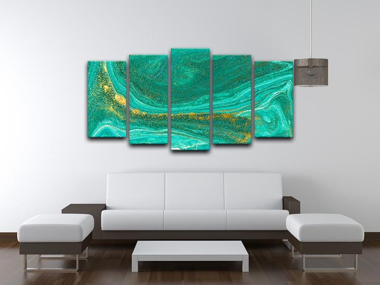 Green Swirled Marble 5 Split Panel Canvas - Canvas Art Rocks - 3