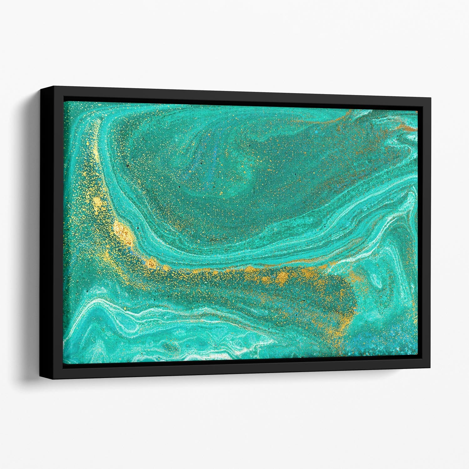 Green Swirled Marble Floating Framed Canvas - Canvas Art Rocks - 1