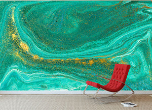 Green Swirled Marble Wall Mural Wallpaper - Canvas Art Rocks - 2