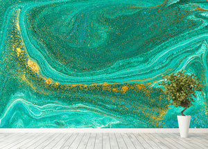 Green Swirled Marble Wall Mural Wallpaper - Canvas Art Rocks - 4