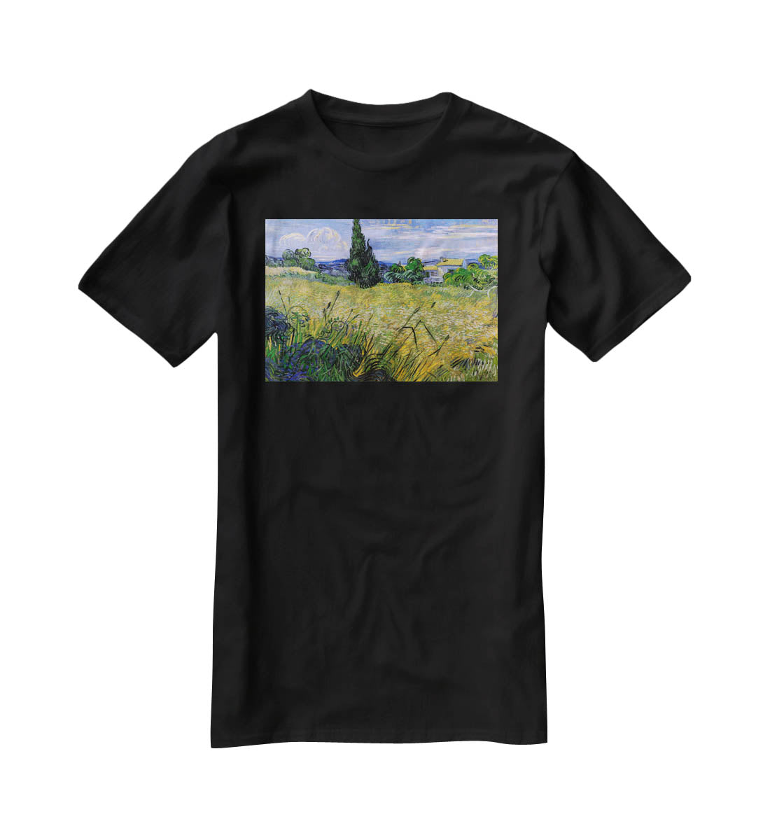 Green Wheat Field with Cypress by Van Gogh T-Shirt - Canvas Art Rocks - 1