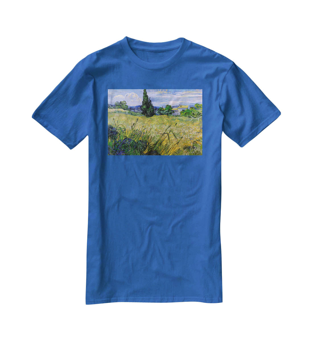 Green Wheat Field with Cypress by Van Gogh T-Shirt - Canvas Art Rocks - 2