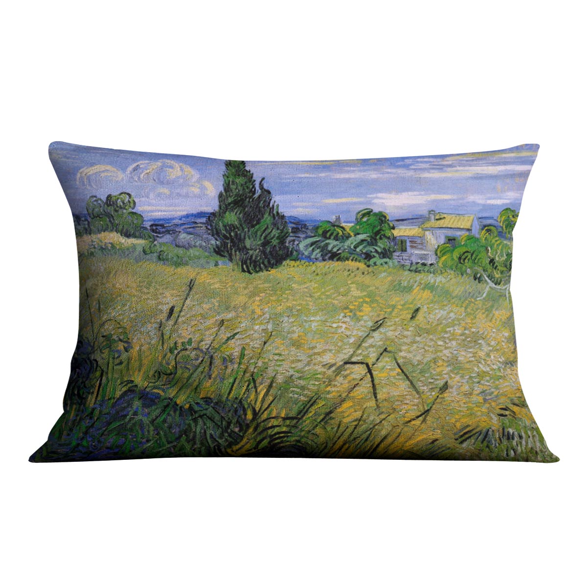 Green Wheat Field with Cypress by Van Gogh Cushion