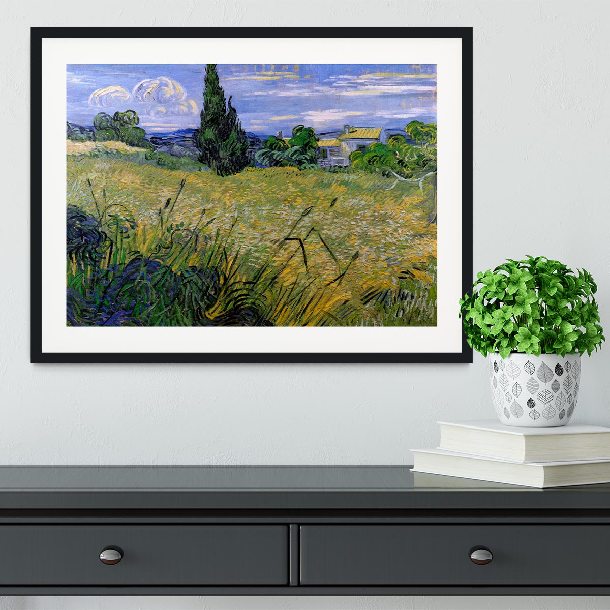 Green Wheat Field with Cypress by Van Gogh Framed Print - Canvas Art Rocks - 1