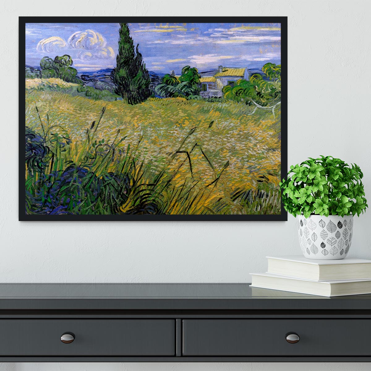 Green Wheat Field with Cypress by Van Gogh Framed Print - Canvas Art Rocks - 2