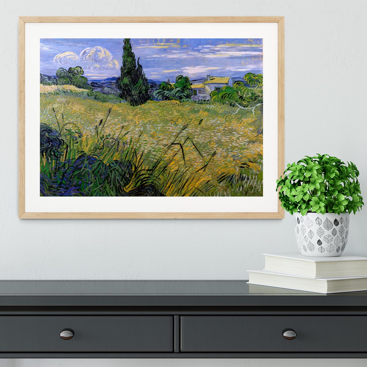 Green Wheat Field with Cypress by Van Gogh Framed Print - Canvas Art Rocks - 3