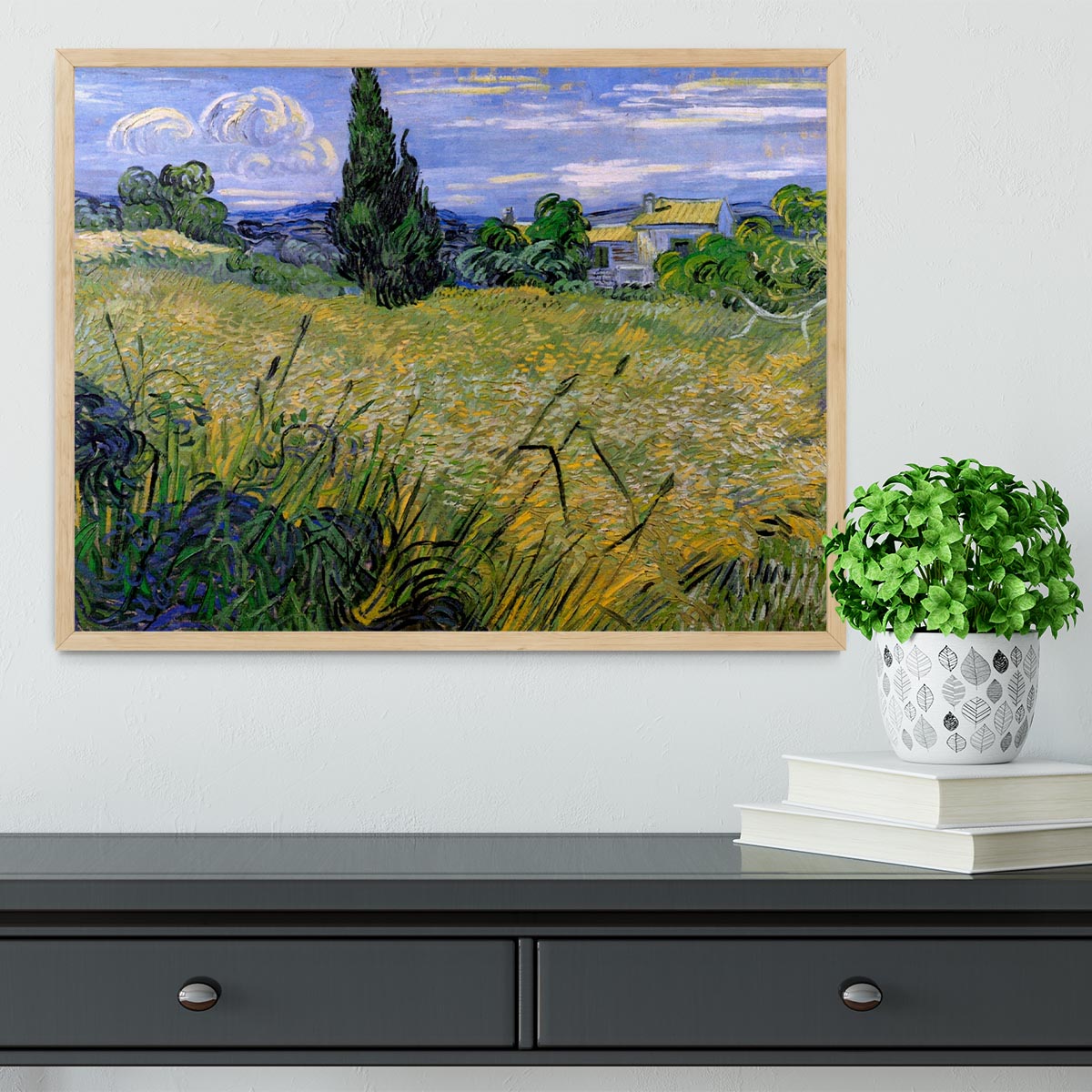 Green Wheat Field with Cypress by Van Gogh Framed Print - Canvas Art Rocks - 4