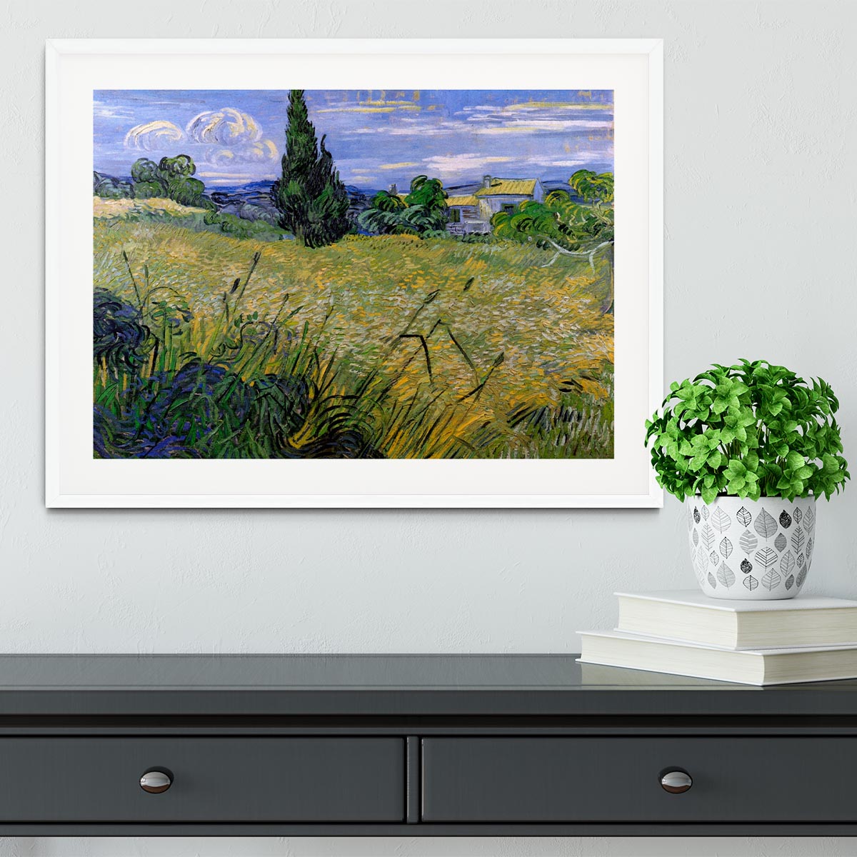 Green Wheat Field with Cypress by Van Gogh Framed Print - Canvas Art Rocks - 5