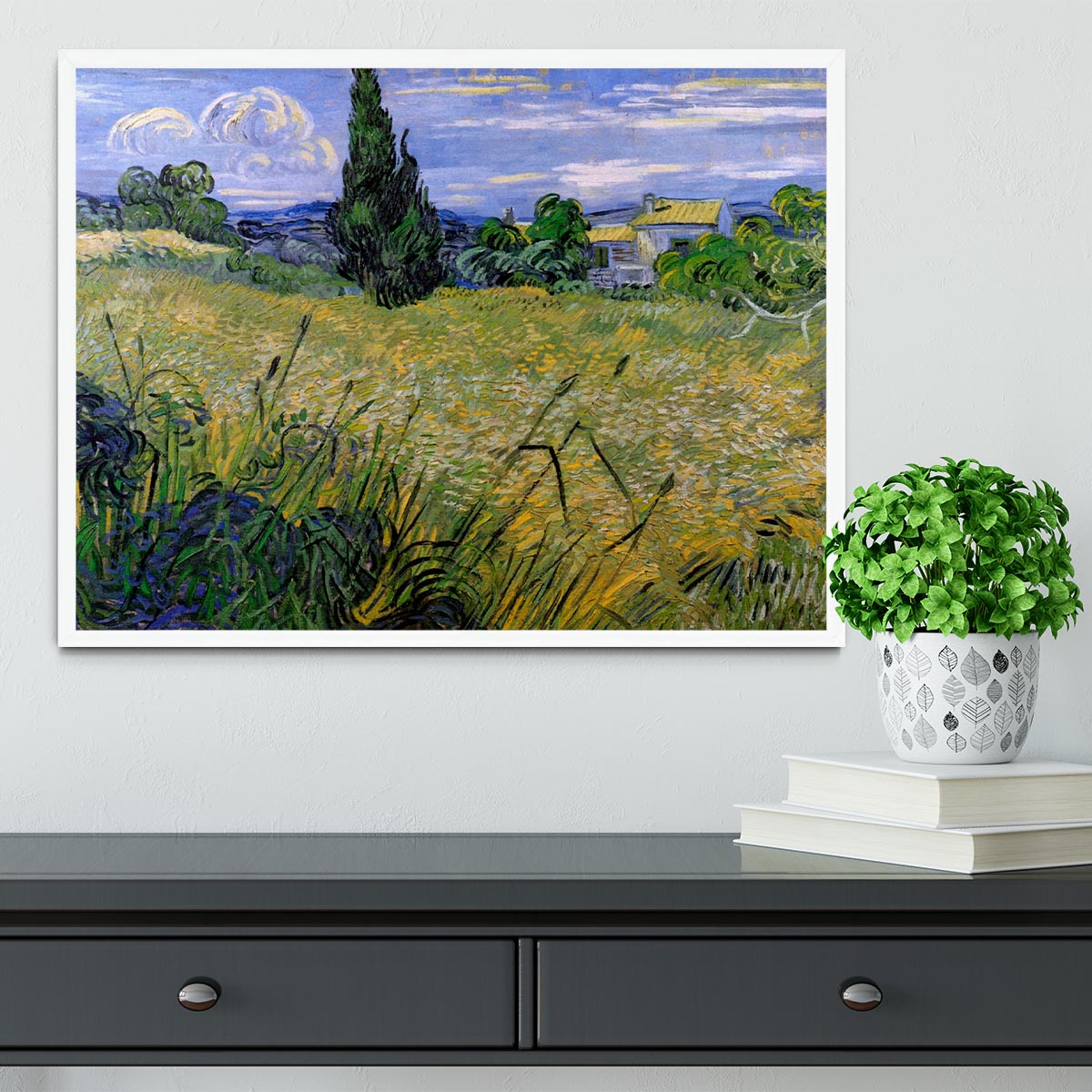 Green Wheat Field with Cypress by Van Gogh Framed Print - Canvas Art Rocks -6