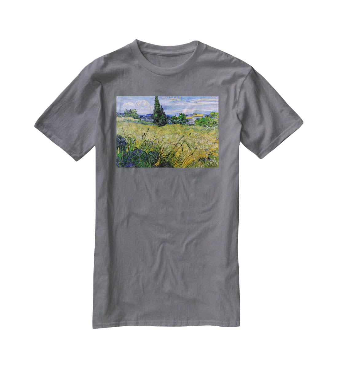 Green Wheat Field with Cypress by Van Gogh T-Shirt - Canvas Art Rocks - 3