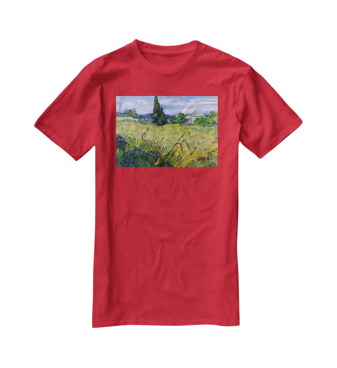 Green Wheat Field with Cypress by Van Gogh T-Shirt - Canvas Art Rocks - 4