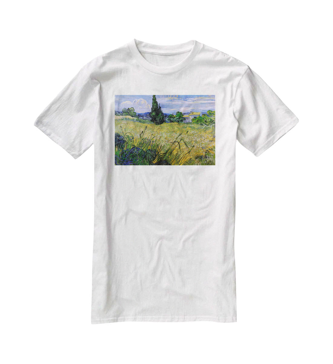 Green Wheat Field with Cypress by Van Gogh T-Shirt - Canvas Art Rocks - 5