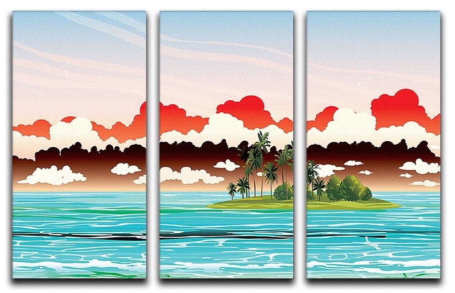 Green island with coconut palms 3 Split Panel Canvas Print - Canvas Art Rocks - 1