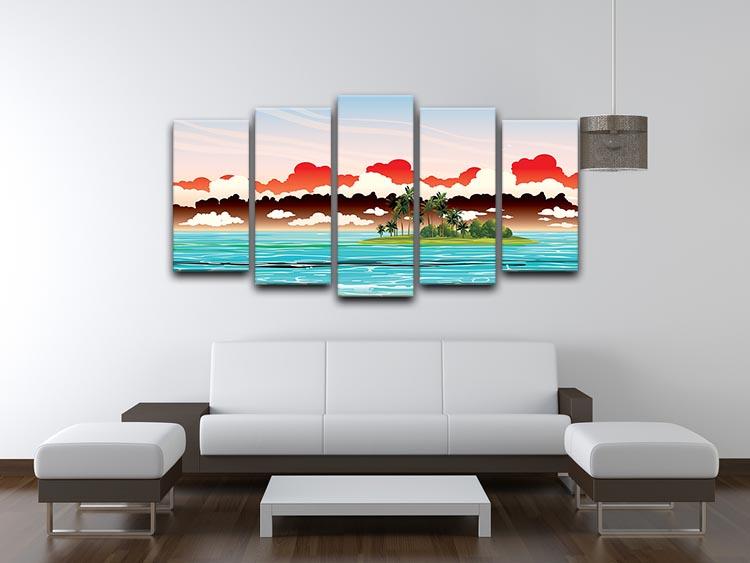 Green island with coconut palms 5 Split Panel Canvas  - Canvas Art Rocks - 3