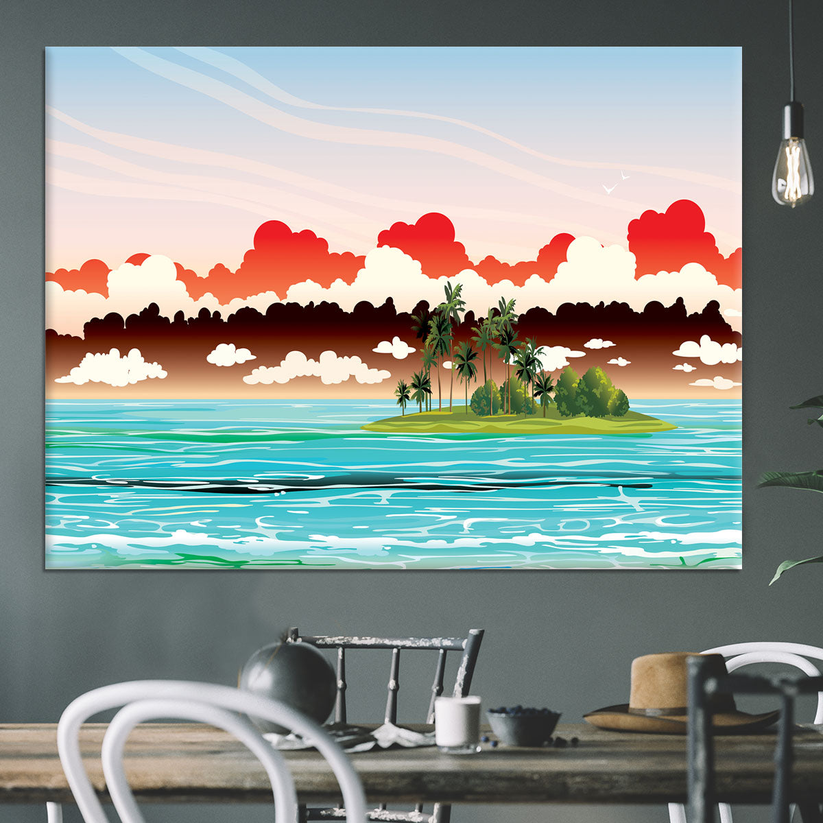 Green island with coconut palms Canvas Print or Poster - Canvas Art Rocks - 3