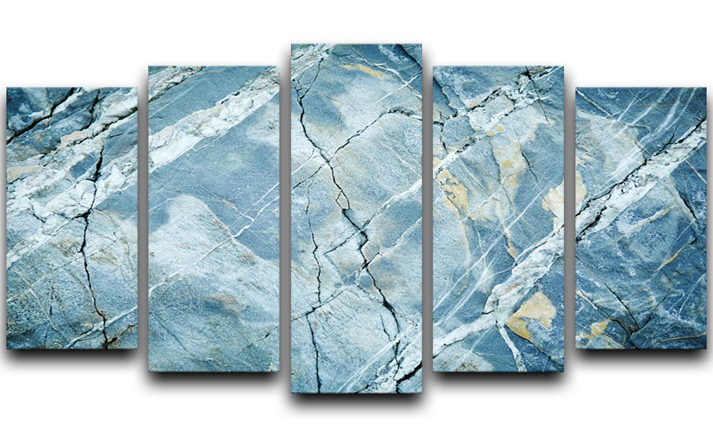 Grey and Light Blue Stone Marble 5 Split Panel Canvas - Canvas Art Rocks - 1