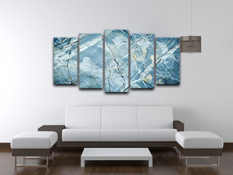 Grey and Light Blue Stone Marble 5 Split Panel Canvas - Canvas Art Rocks - 3