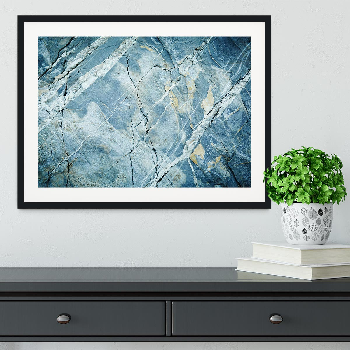 Grey and Light Blue Stone Marble Framed Print - Canvas Art Rocks - 1