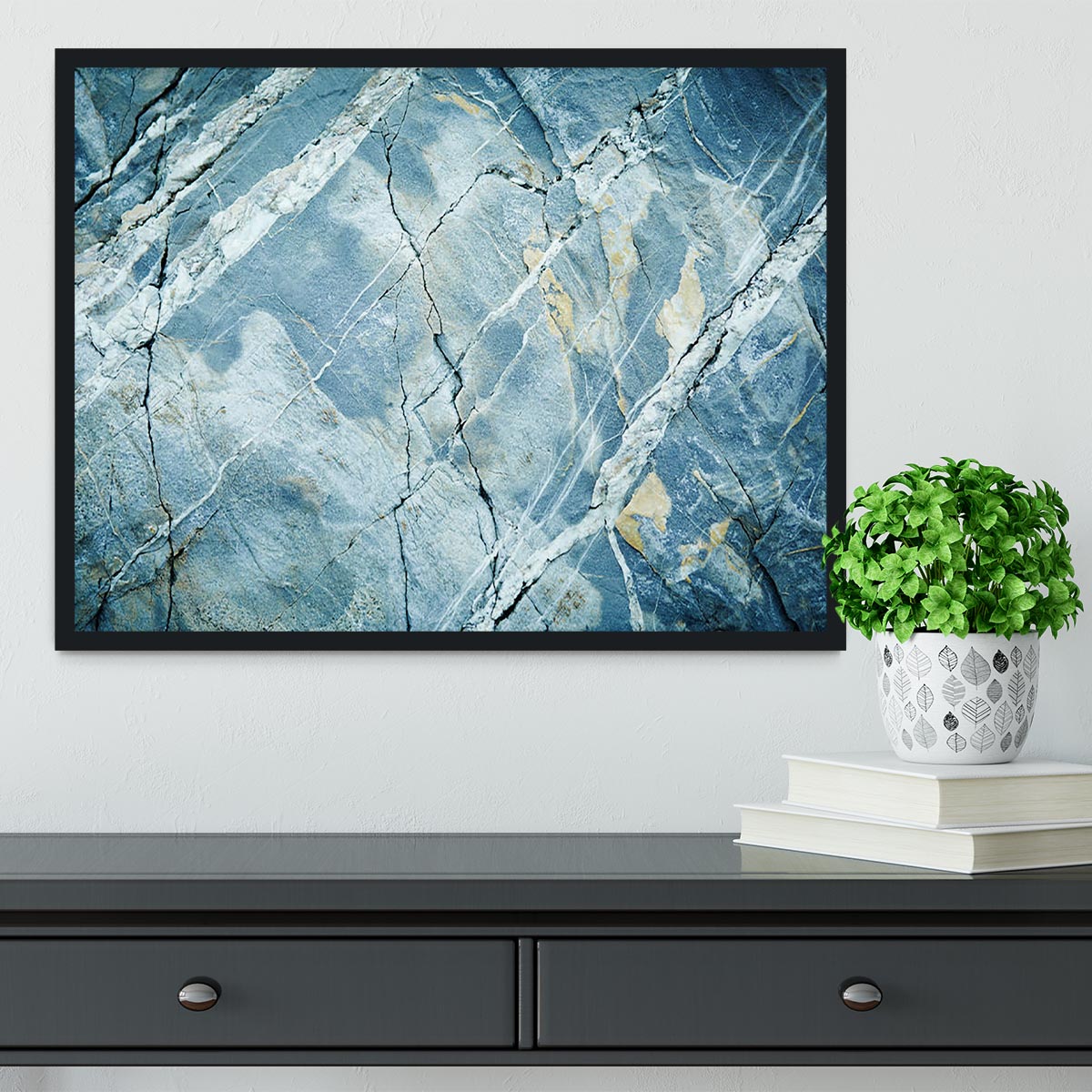 Grey and Light Blue Stone Marble Framed Print - Canvas Art Rocks - 2