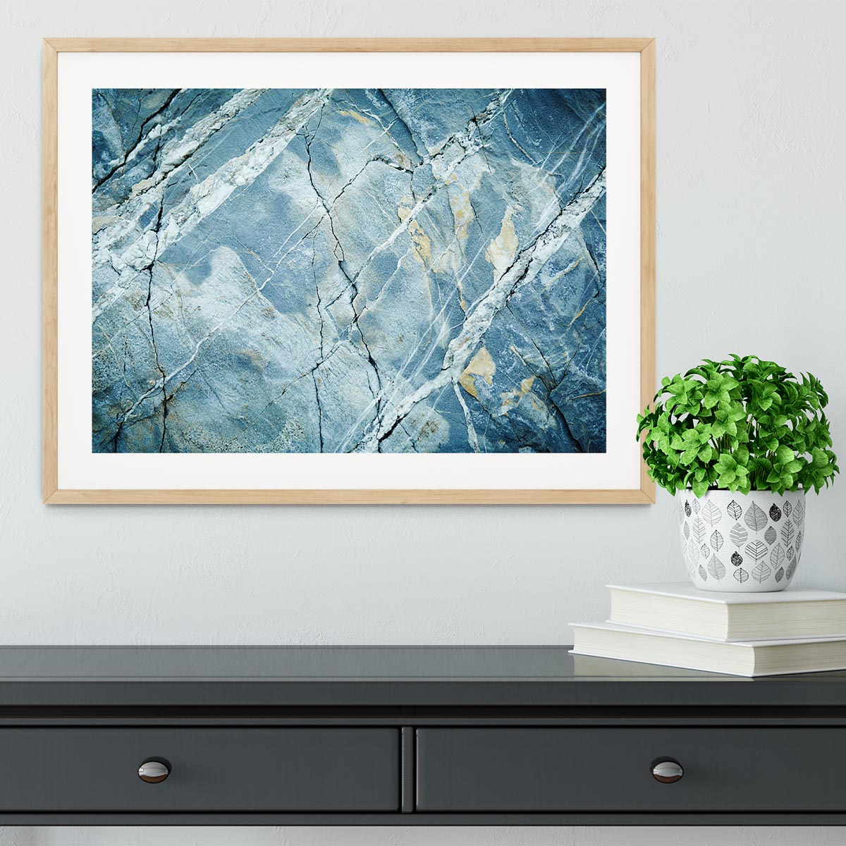 Grey and Light Blue Stone Marble Framed Print - Canvas Art Rocks - 3