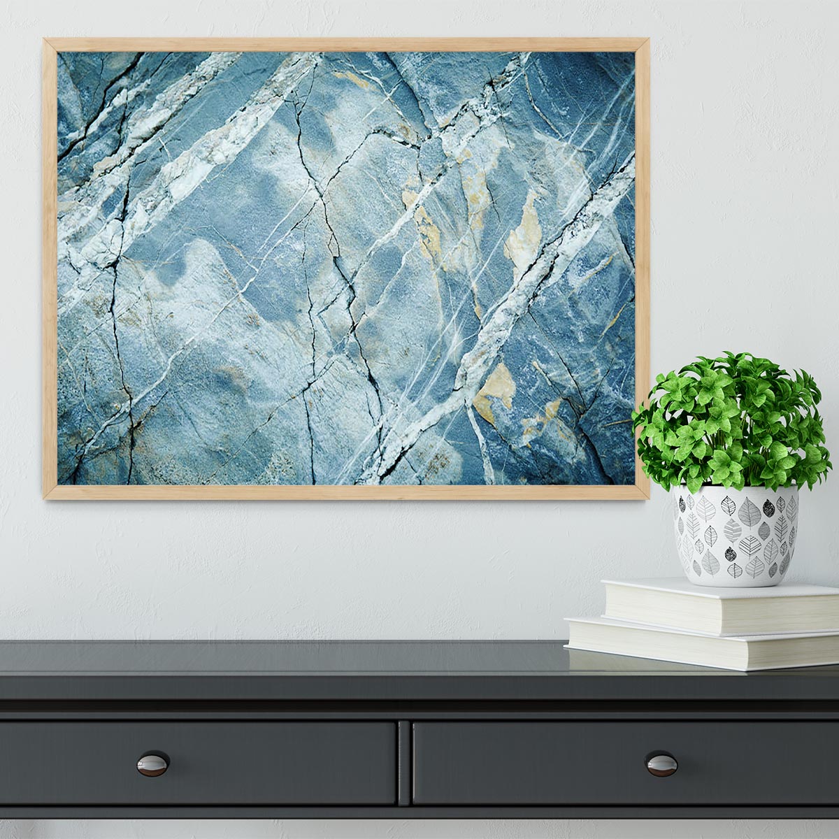 Grey and Light Blue Stone Marble Framed Print - Canvas Art Rocks - 4