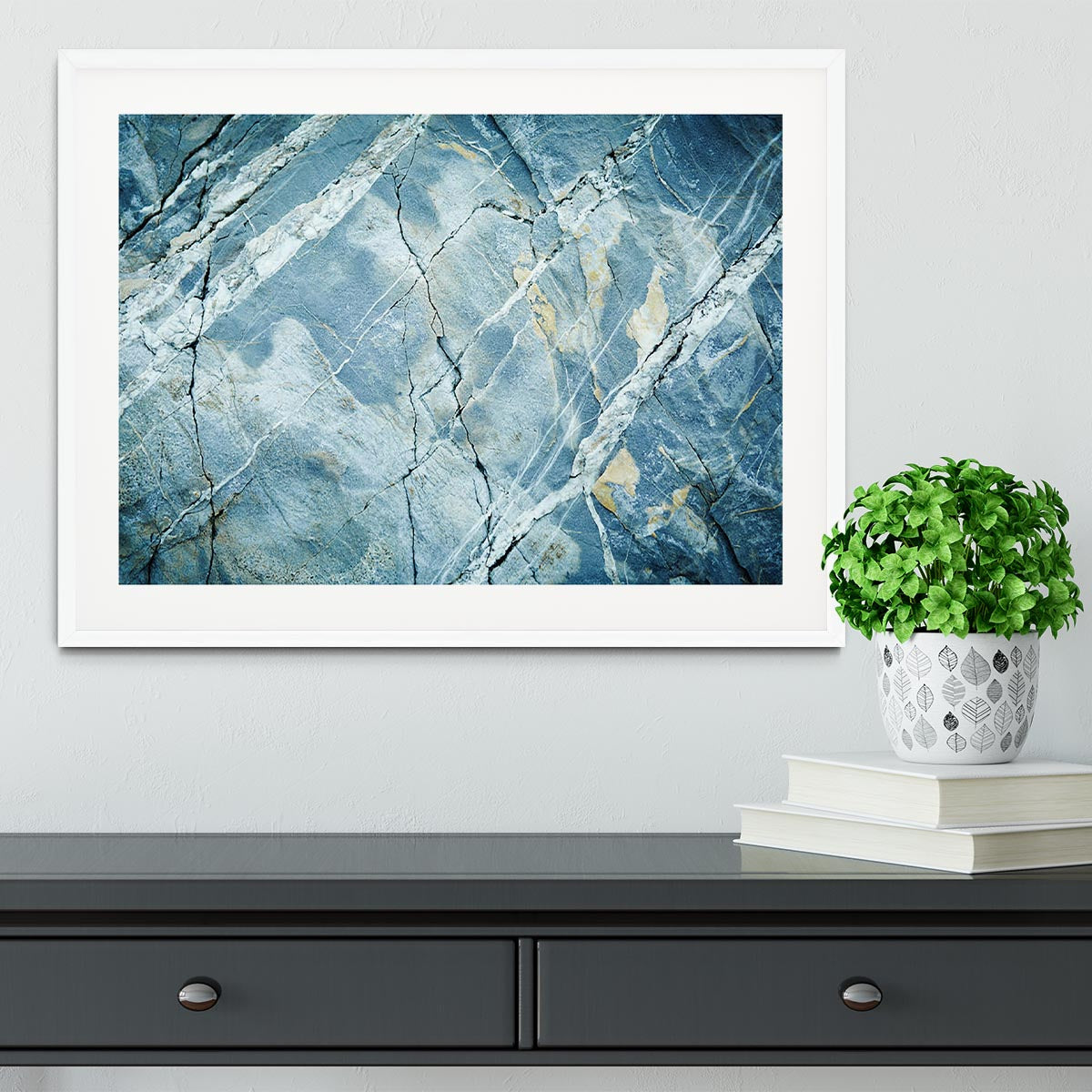 Grey and Light Blue Stone Marble Framed Print - Canvas Art Rocks - 5