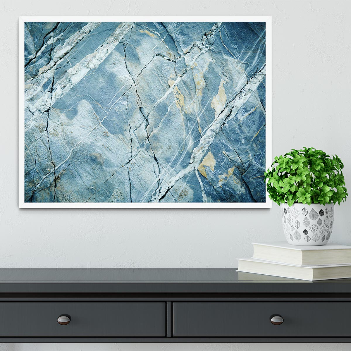 Grey and Light Blue Stone Marble Framed Print - Canvas Art Rocks -6