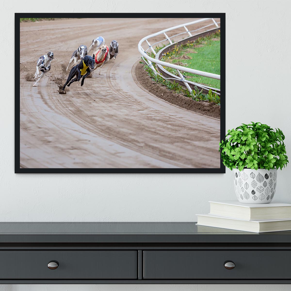 Greyhound dogs racing Framed Print - Canvas Art Rocks - 2