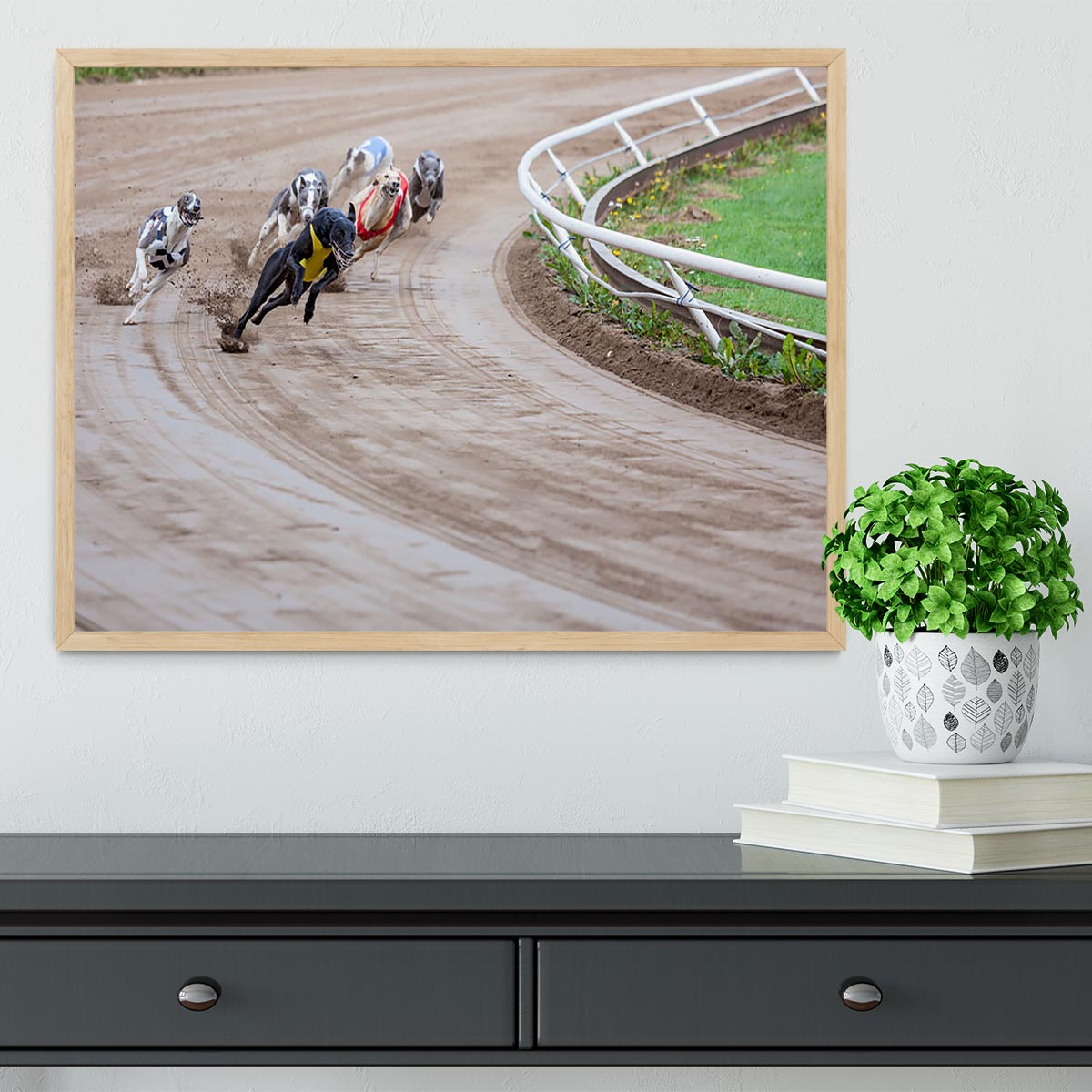 Greyhound dogs racing Framed Print - Canvas Art Rocks - 4