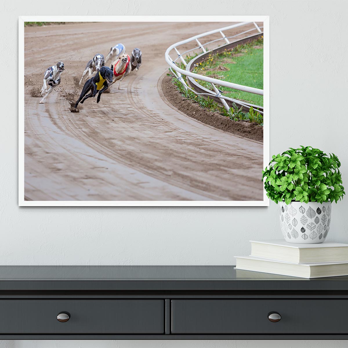Greyhound dogs racing Framed Print - Canvas Art Rocks -6
