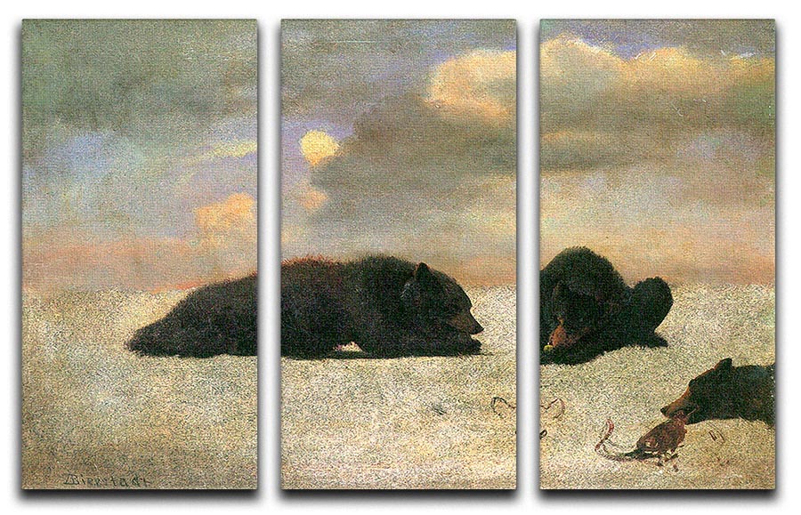 Grizzly Bears by Bierstadt 3 Split Panel Canvas Print - Canvas Art Rocks - 1