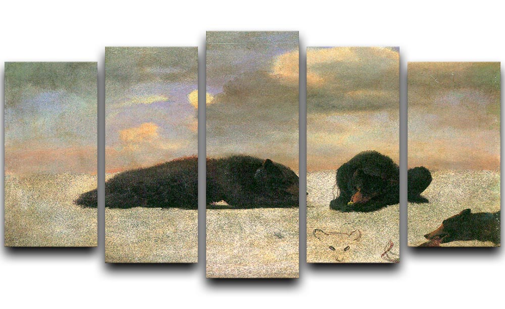 Grizzly Bears by Bierstadt 5 Split Panel Canvas - Canvas Art Rocks - 1