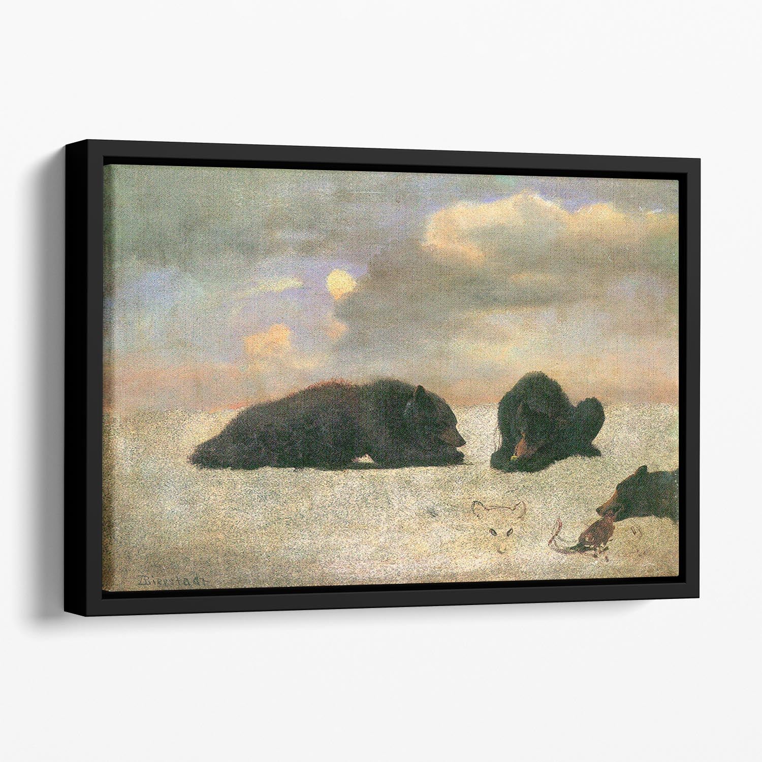 Grizzly Bears by Bierstadt Floating Framed Canvas - Canvas Art Rocks - 1