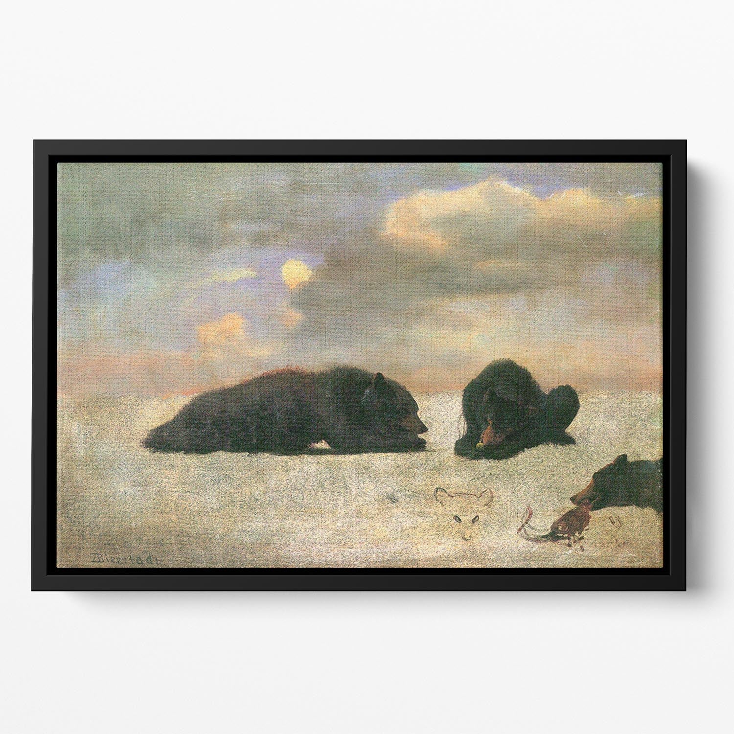 Grizzly Bears by Bierstadt Floating Framed Canvas - Canvas Art Rocks - 2