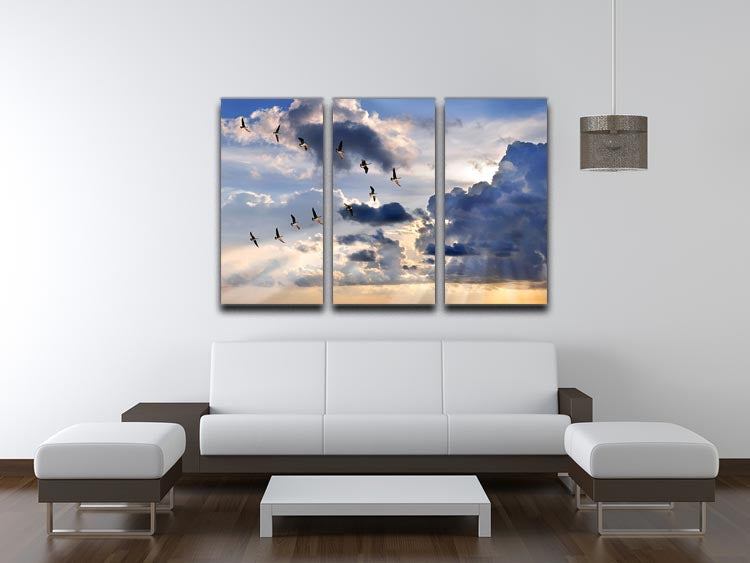 Group of Canadian geese flying in V-formation 3 Split Panel Canvas Print - Canvas Art Rocks - 3