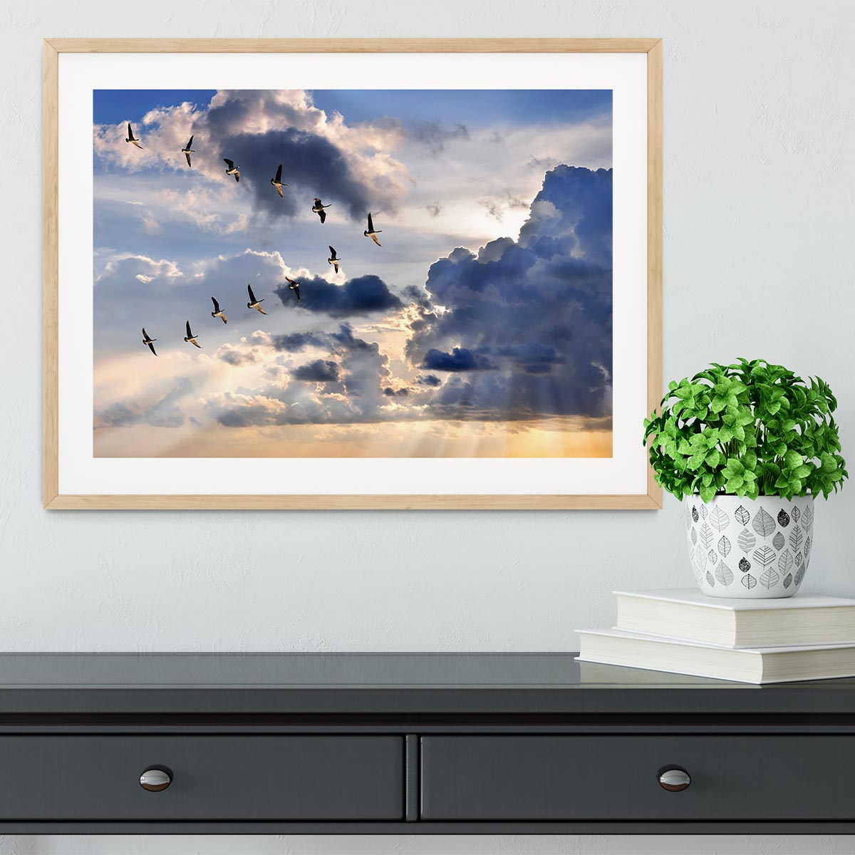 Group of Canadian geese flying in V-formation Framed Print - Canvas Art Rocks - 3