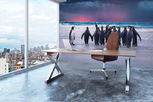 Group of King Penguins in the Falkland Islands Wall Mural Wallpaper - Canvas Art Rocks - 3